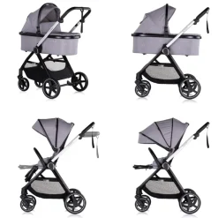 Chipolino Kombikinderwagen 3 in1 Marbella Fußabdeckung Einlage i-Size Babyschale grau