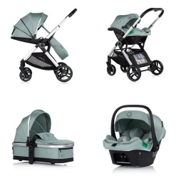 Chipolino Kombikinderwagen Euphoria 3in1 Sportsitz Babyschale umbaubar klappbar grün