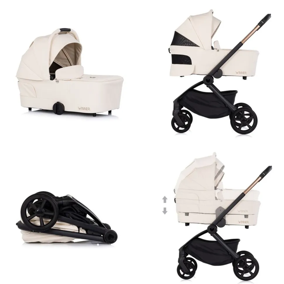 Chipolino Kombikinderwagen Winner 2 in 1 Babywanne klappbar Fußabdeckung Korb beige