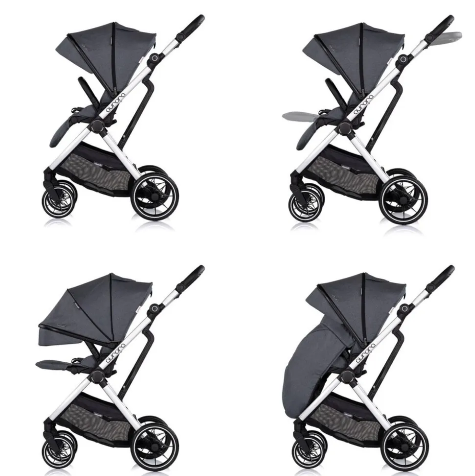 Chipolino Kombikinderwagen Aurora 3 in 1 Babyschale Babywanne Sportsitz Tasche dunkelgrau