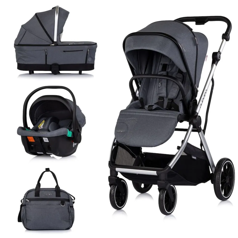Chipolino Kombikinderwagen Aurora 3 in 1 Babyschale Babywanne Sportsitz Tasche dunkelgrau
