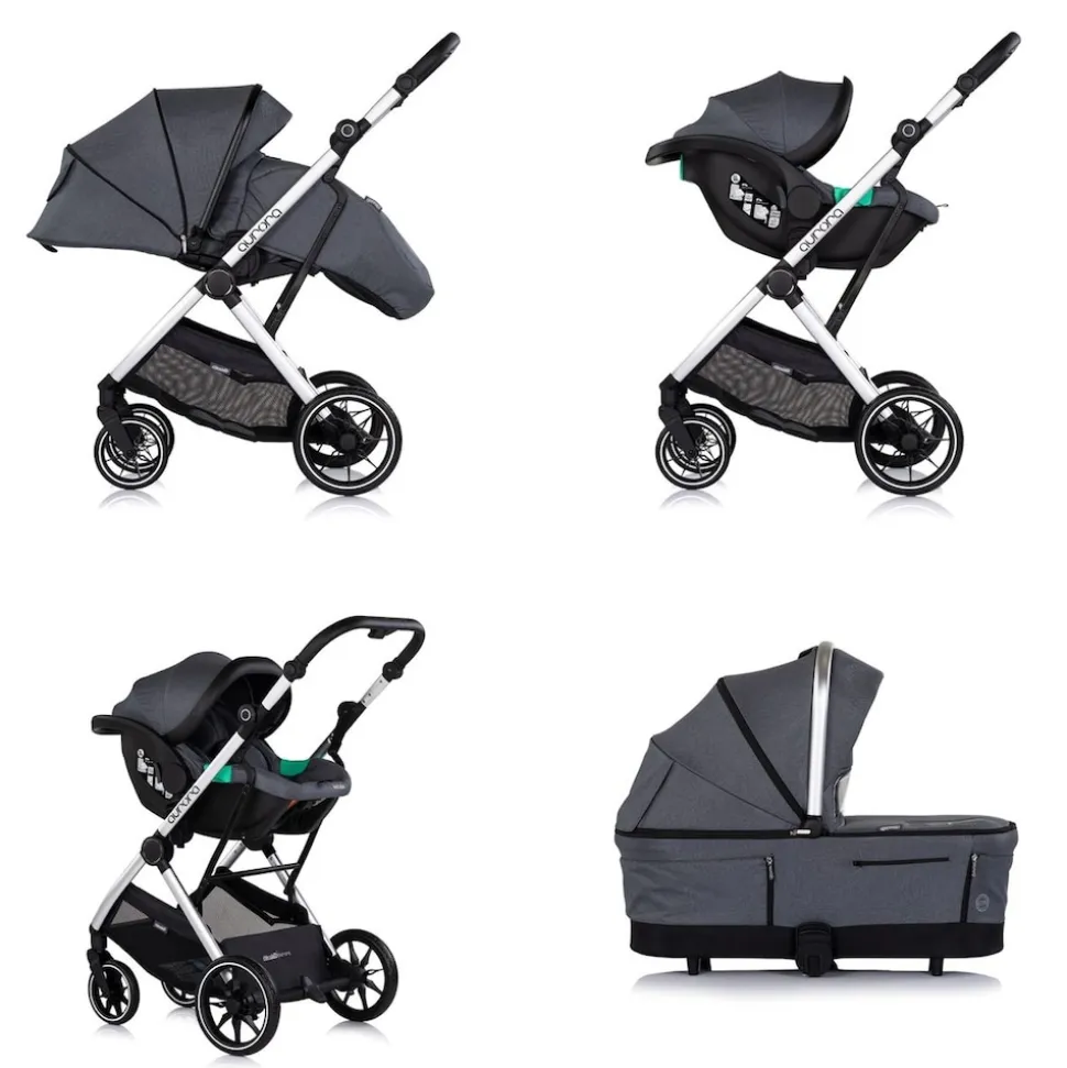 Chipolino Kombikinderwagen Aurora 3 in 1 Babyschale Babywanne Sportsitz Tasche dunkelgrau