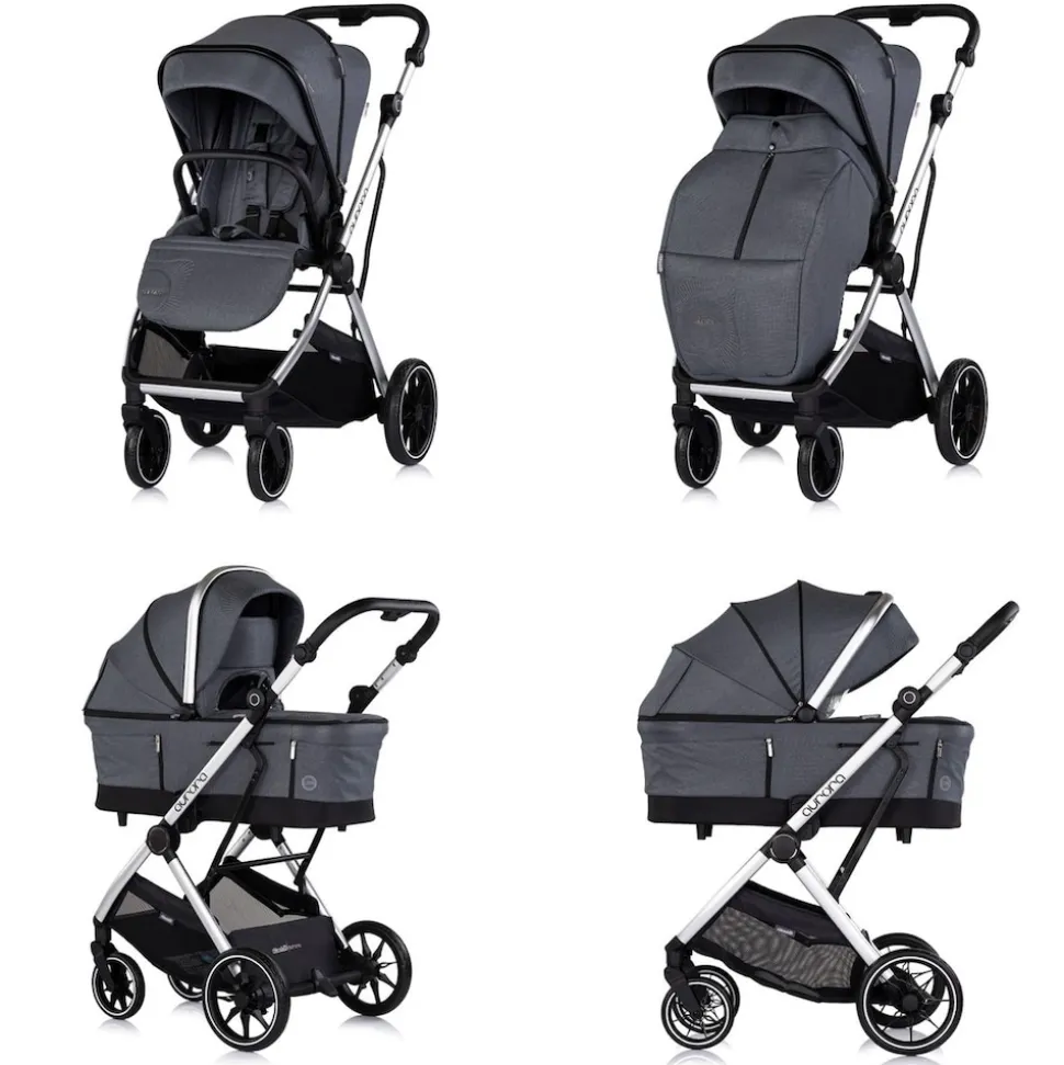 Chipolino Kombikinderwagen Aurora 3 in 1 Babyschale Babywanne Sportsitz Tasche dunkelgrau