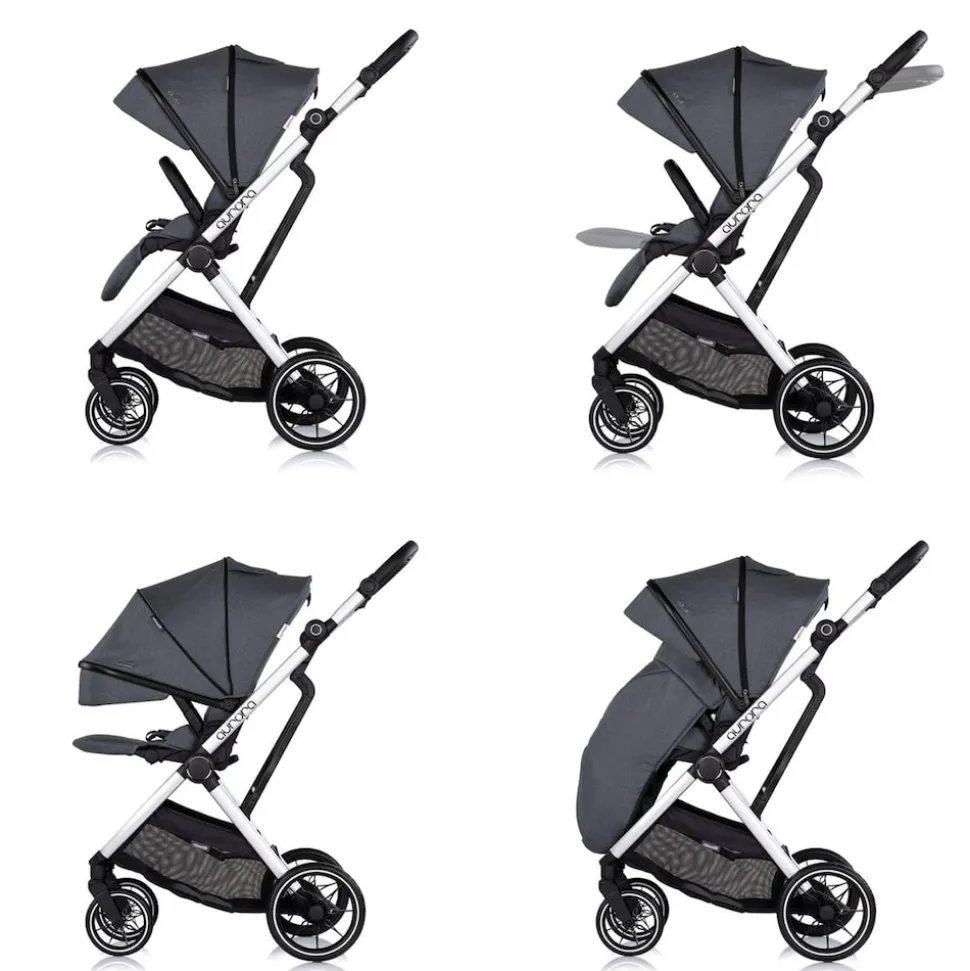 Chipolino Kombikinderwagen Aurora 3 in 1 Babyschale Babywanne Sportsitz Tasche dunkelgrau