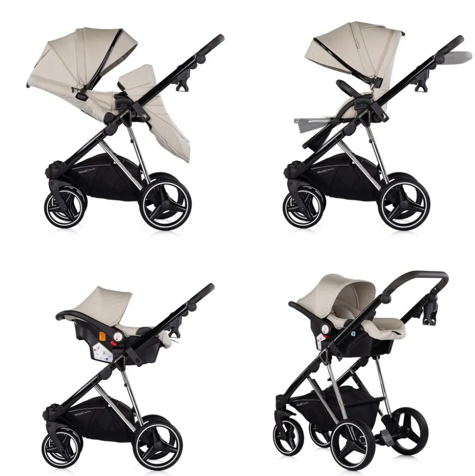 Chipolino Kombikinderwagen 3 in 1 Imperium Babyschale Babywanne Tasche Korb Gurt beige