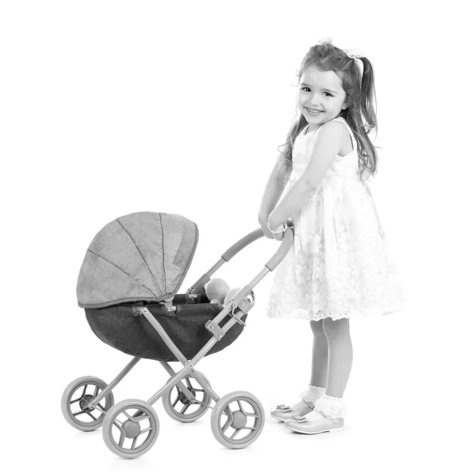 Chipolino Puppenwagen Daisy klappbar, Sonnendach, vier große Räder, ab 3 Jahren rosa