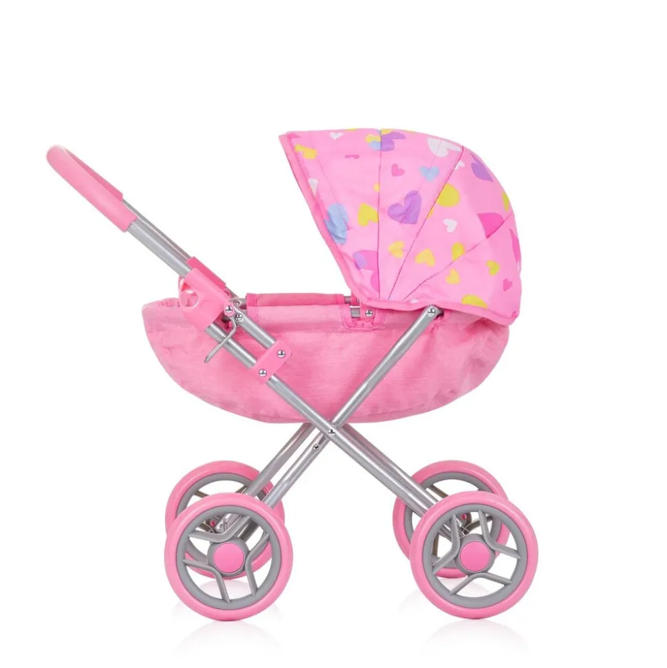 Chipolino Puppenwagen Daisy klappbar, Sonnendach, vier große Räder, ab 3 Jahren rosa