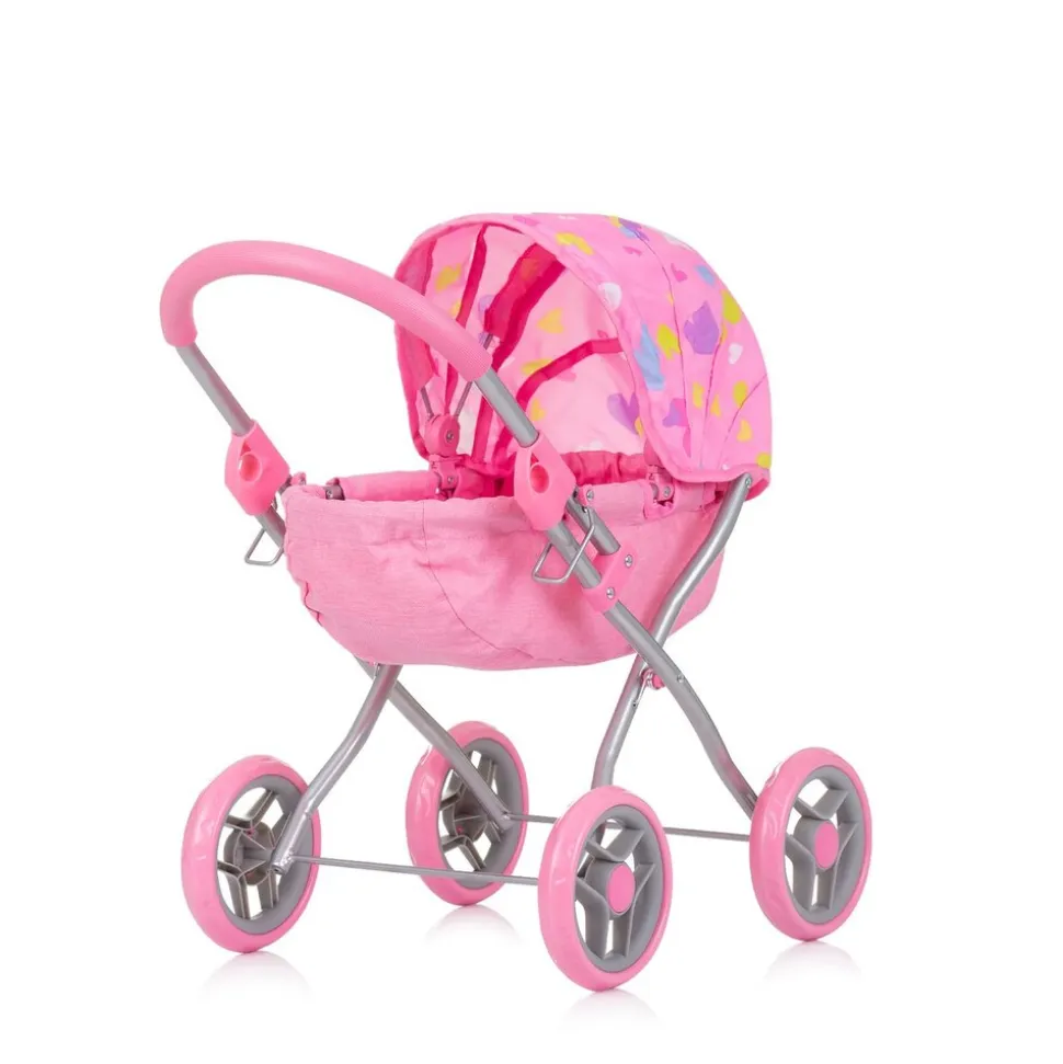Chipolino Puppenwagen Daisy klappbar, Sonnendach, vier große Räder, ab 3 Jahren rosa