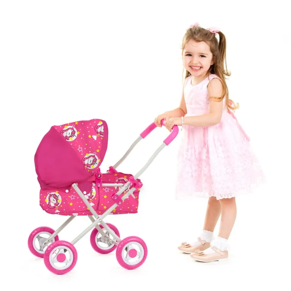 Chipolino Puppenwagen Emily Tasche, Sonnendach verstellbar, zusammenklappbar rosa pink