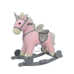 Chipolino Schaukeltier Einhorn Sound Räder Holz Steigbügel sattelförmiger Sitz rosa