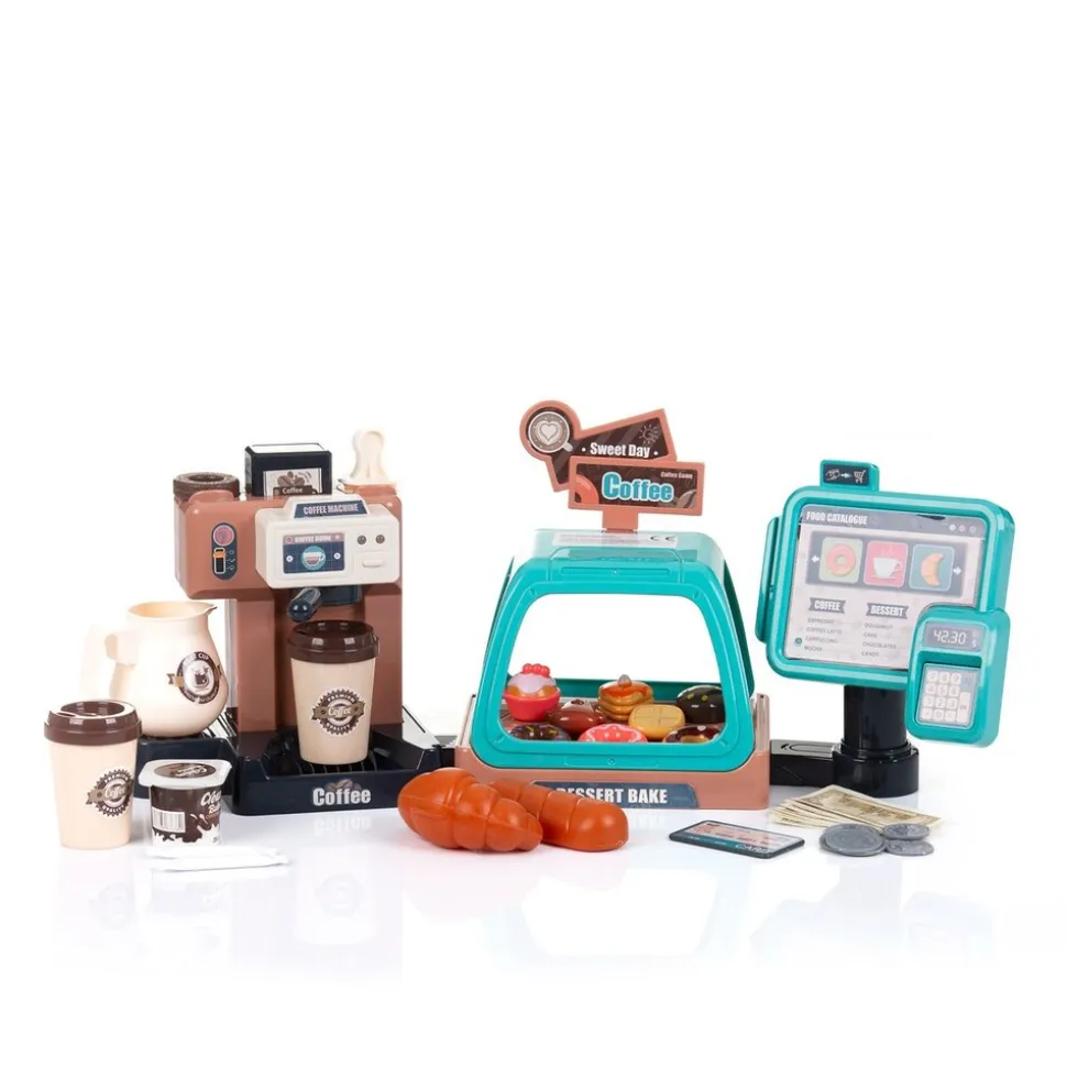 Chipolino Spielzeug Coffee Shop 41-teilig Kartengerät Kaffeemaschine Becher Geld braun