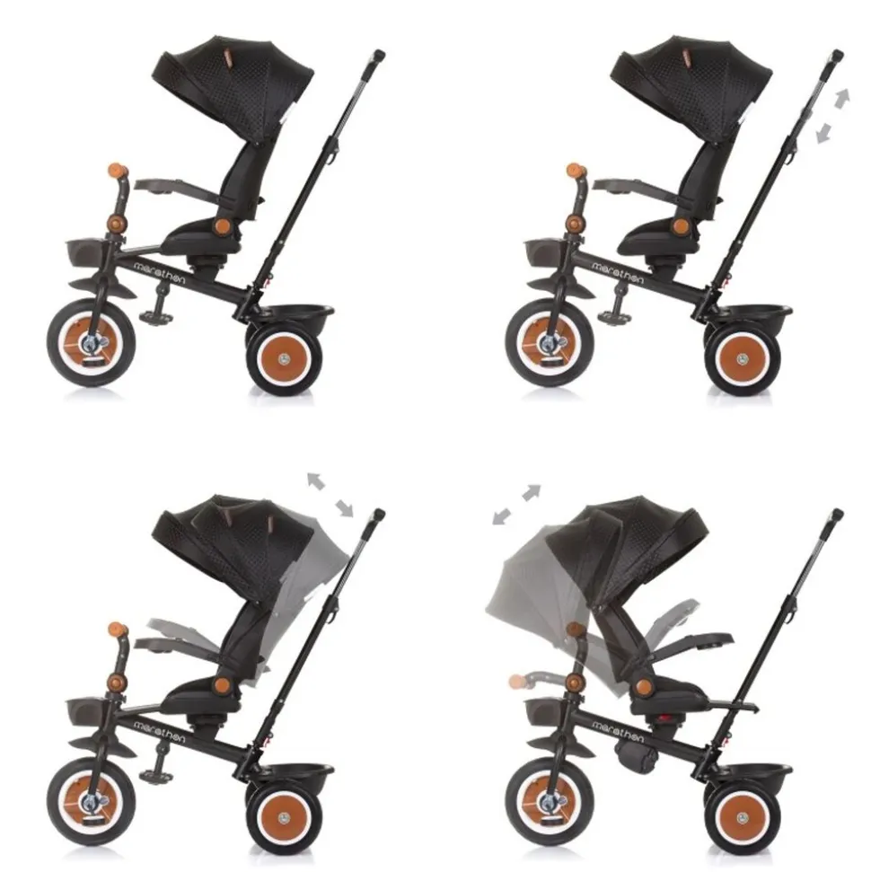 Chipolino Tricycle Marathon 2 in 1 Dreirad, Sitz umkehrbar, Gummiräder, Dach schwarz