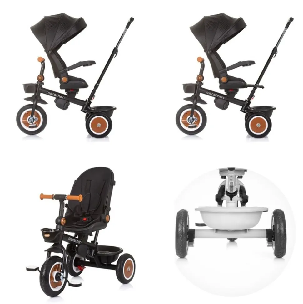 Chipolino Tricycle Marathon 2 in 1 Dreirad, Sitz umkehrbar, Gummiräder, Dach schwarz
