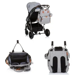 Chipolino Wickeltasche, Kinderwagen Rucksack Reißverschluss Schnullertasche hellgrau