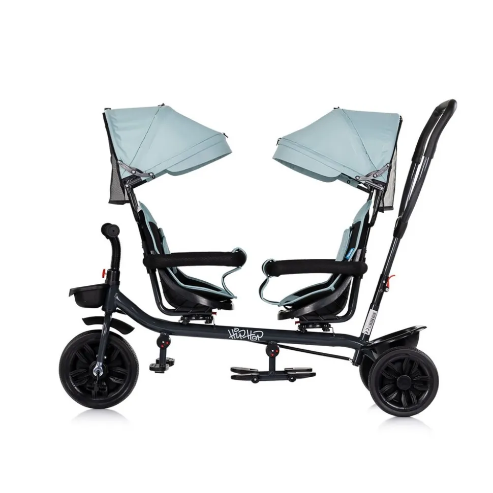Chipolino Zwillingsdreirad Hip Hop, zwei Kinder, bis 40 kg, Sitze 360° drehbar hellblau