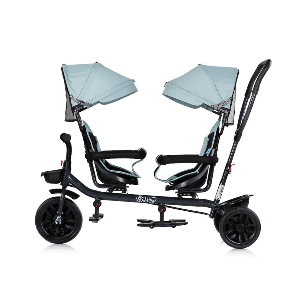 Chipolino Zwillingsdreirad Hip Hop, zwei Kinder, bis 40 kg, Sitze 360° drehbar hellblau
