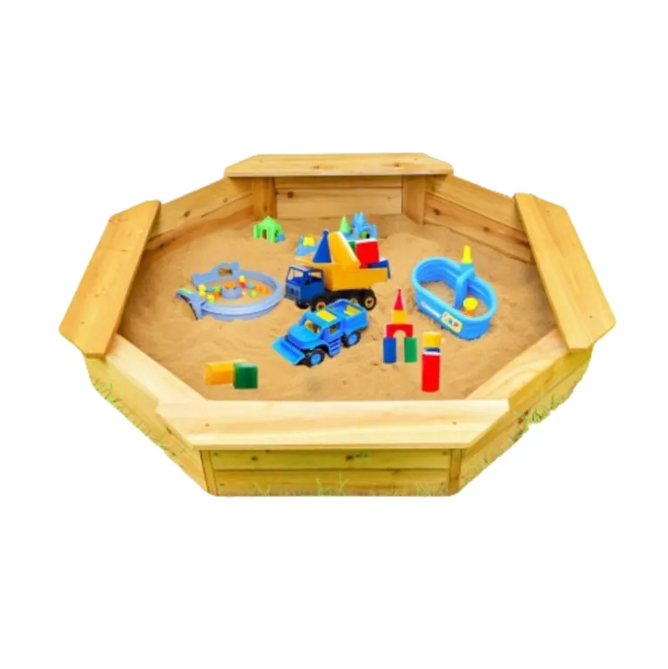 Coemo 6-eckiger Sandkasten Sally Holz inkl. Bodenplane 135x135x20 cm