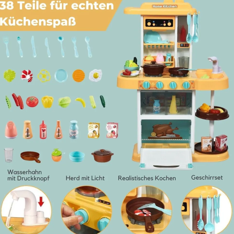 Coemo Kinderküche Paula Spielküche GELB mit viel Zubehör