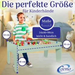 Coemo Spieltisch mit 90-tlg. Holzeisenbahn Farbe Mintgrün
