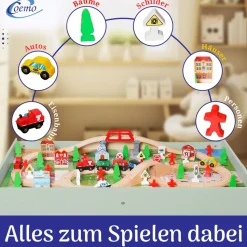 Coemo Spieltisch mit 90-tlg. Holzeisenbahn Farbe Mintgrün