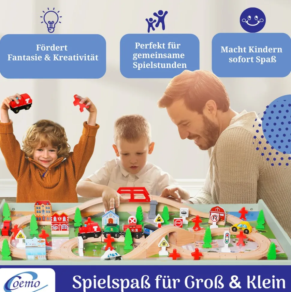 Coemo Spieltisch mit 90-tlg. Holzeisenbahn Farbe Mintgrün