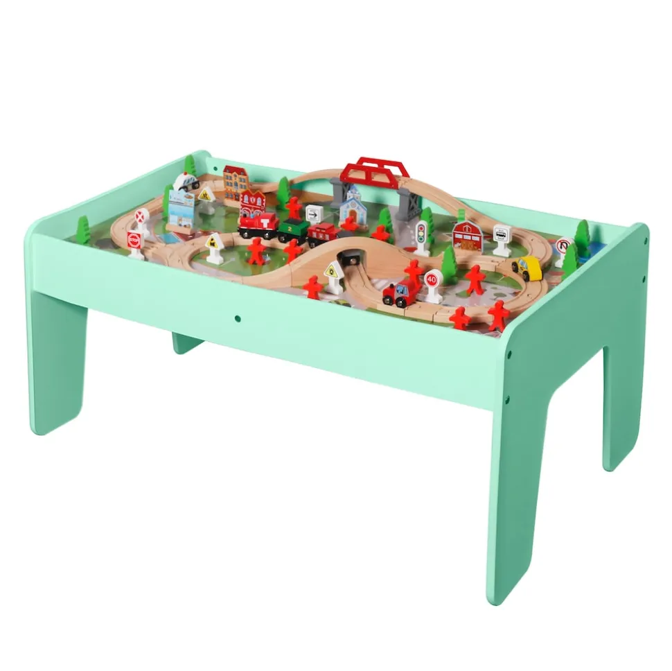 Coemo Spieltisch mit 90-tlg. Holzeisenbahn Farbe Mintgrün