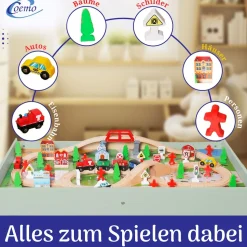 Coemo Spieltisch mit 90-tlg. Holzeisenbahn Farbe Mintgrün