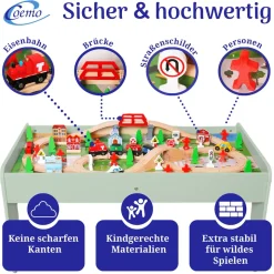 Coemo Spieltisch mit 90-tlg. Holzeisenbahn Farbe Mintgrün