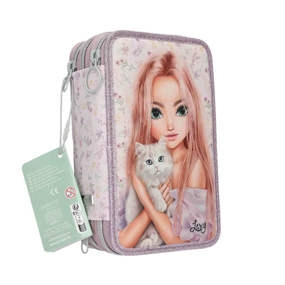 Depesche 3-Fach Federtasche BLOOMING KITTY TOPModel 7,5 x 13 x 20 cm
