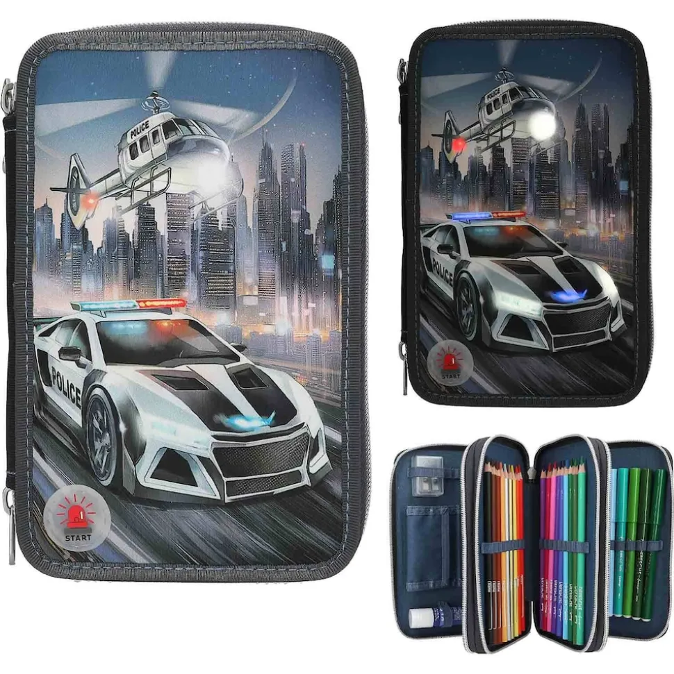 Depesche 3-Fach Federtasche LED Monster Cars 7,5 x 13 x 20 cm