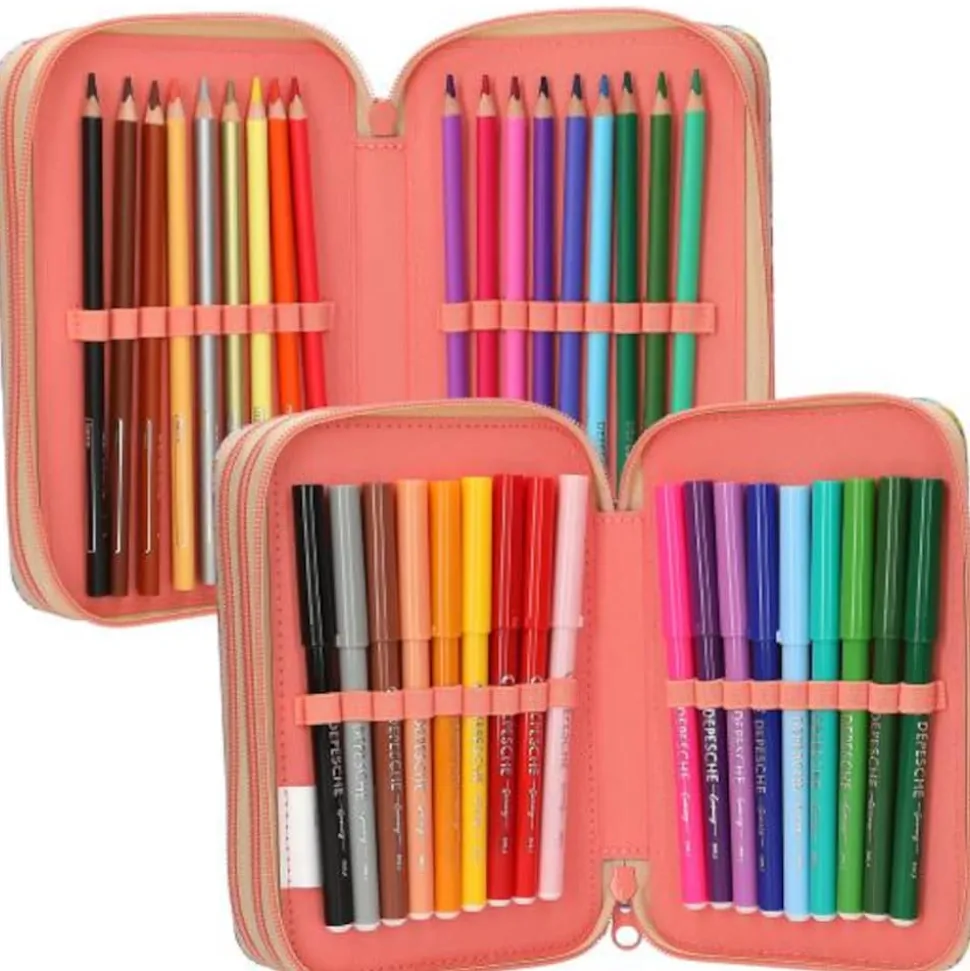 Depesche 3-Fach Federtasche mit Anhänger GIRL POWER inkl. Stifte TOPModel 7,5 x 13 x 20 cm
