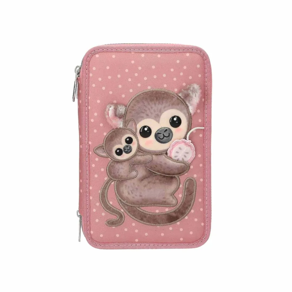Depesche 3-Fach Federtasche mit Affen-Applikation JUICY inkl. Stifte TOPModel 7,5 x 13 x 20 cm