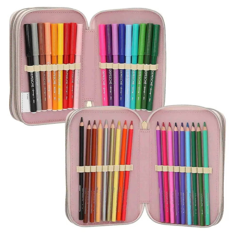 Depesche 3-Fach Federtasche mit Pferdekopf-Applikation inkl. Stifte Miss Melody 7,5 x 13 x 20 cm