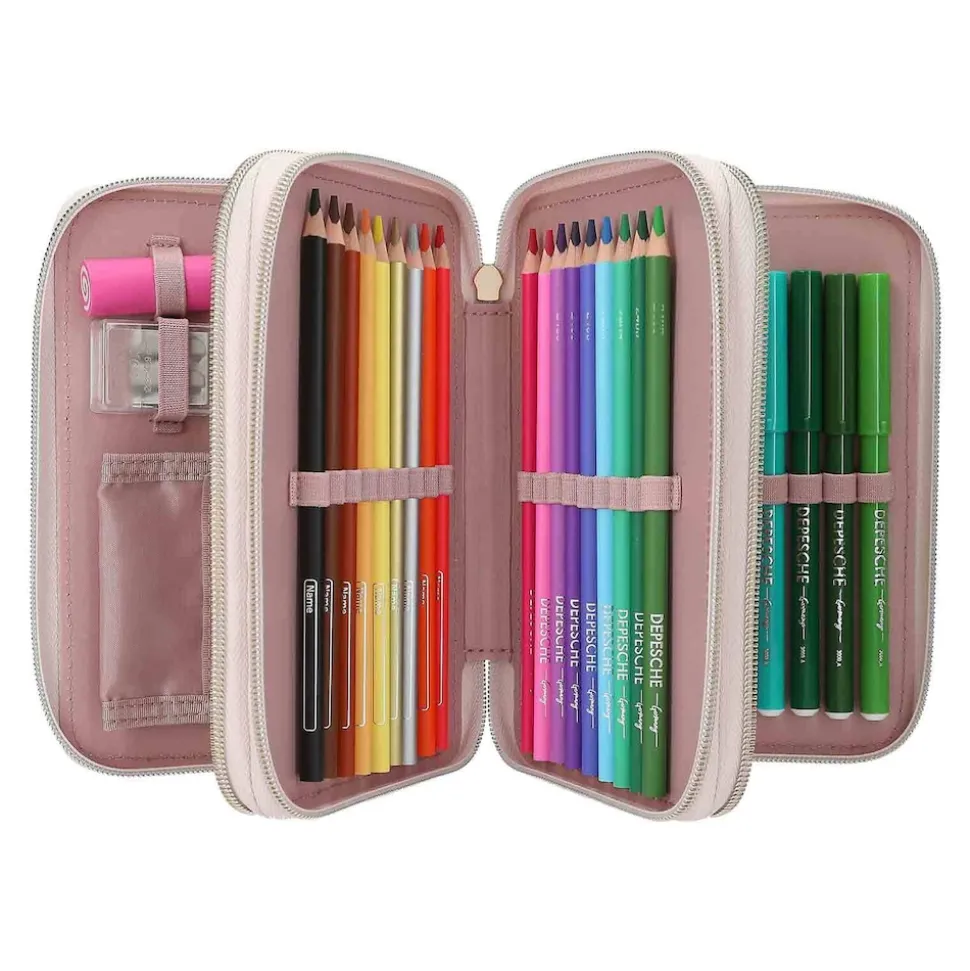 Depesche 3-Fach Federtasche mit Stickerei SUMMER FEELING inkl. Stifte TOPModel 7,5 x 13 x 20 cm
