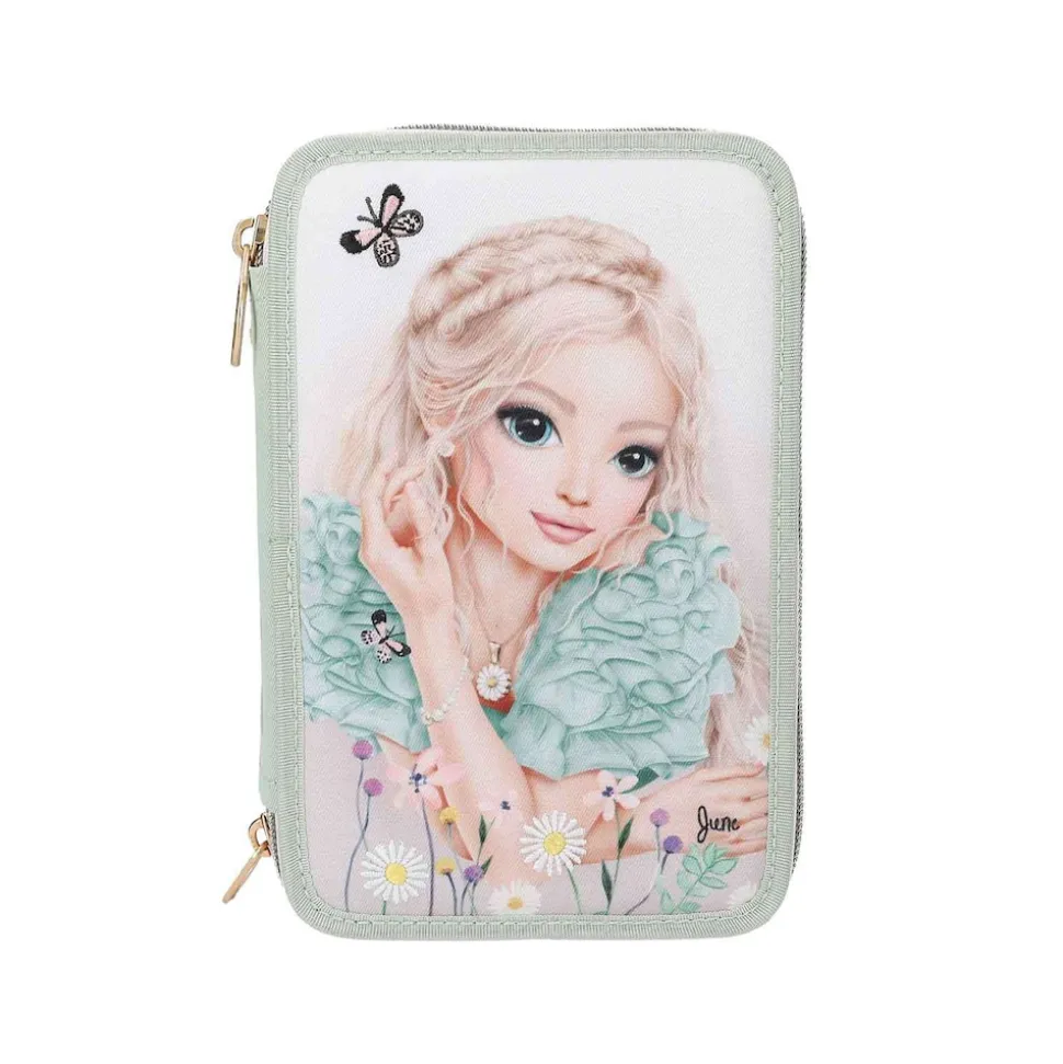Depesche 3-Fach Federtasche mit Stickerei SUMMER FEELING inkl. Stifte TOPModel 7,5 x 13 x 20 cm