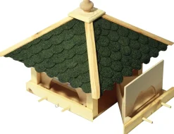 dobar Futterhaus mit grünen Bitumenschindeln inkl. Anflugstangen und 4 Futterbehältern