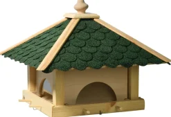 dobar Futterhaus mit grünen Bitumenschindeln inkl. Anflugstangen und 4 Futterbehältern