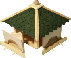dobar Futterhaus mit grünen Bitumenschindeln inkl. Anflugstangen und 4 Futterbehältern