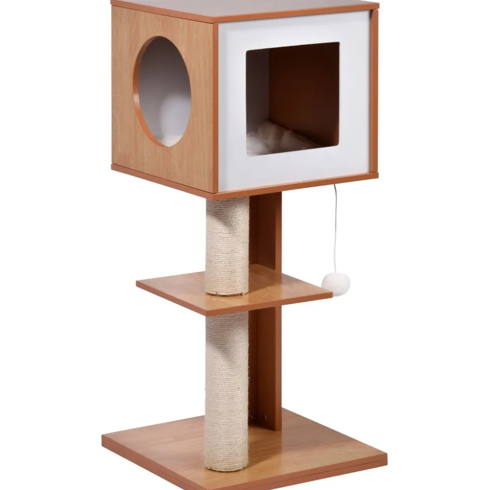 Dobar Katzenmöbel "Susy" mit Kratzsäule und Spielball, Katzenhöhle mit flauschigem Katzenbett