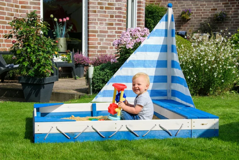 dobar Sandkasten "Maritim" mit Segel und Spielzeugkisten