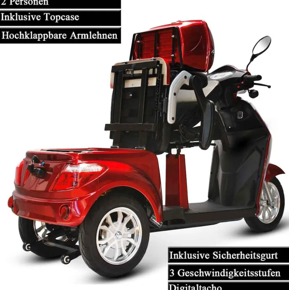 ECO ENGEL 503, Zweisitzer Senioren- / Elektromobil, 25 km/h mit Li-io 30 AH Akku, Rot