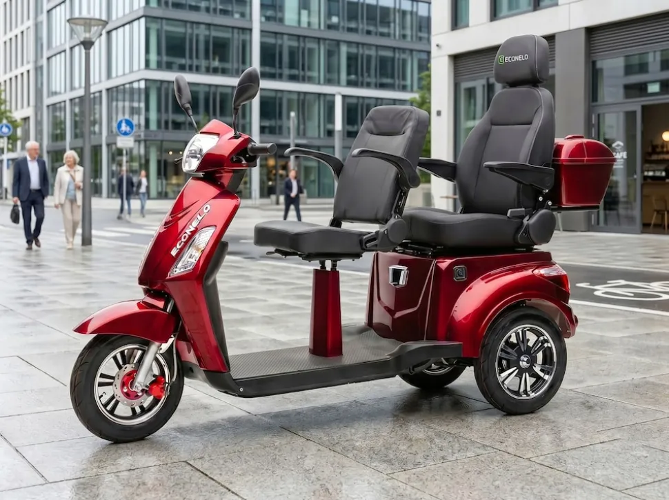 ECONELO E-Seniorenmobil Billy 2.0, Lithium-Akku, 3-Rad, 60V, 1000 Watt, groß Sitz, Rot