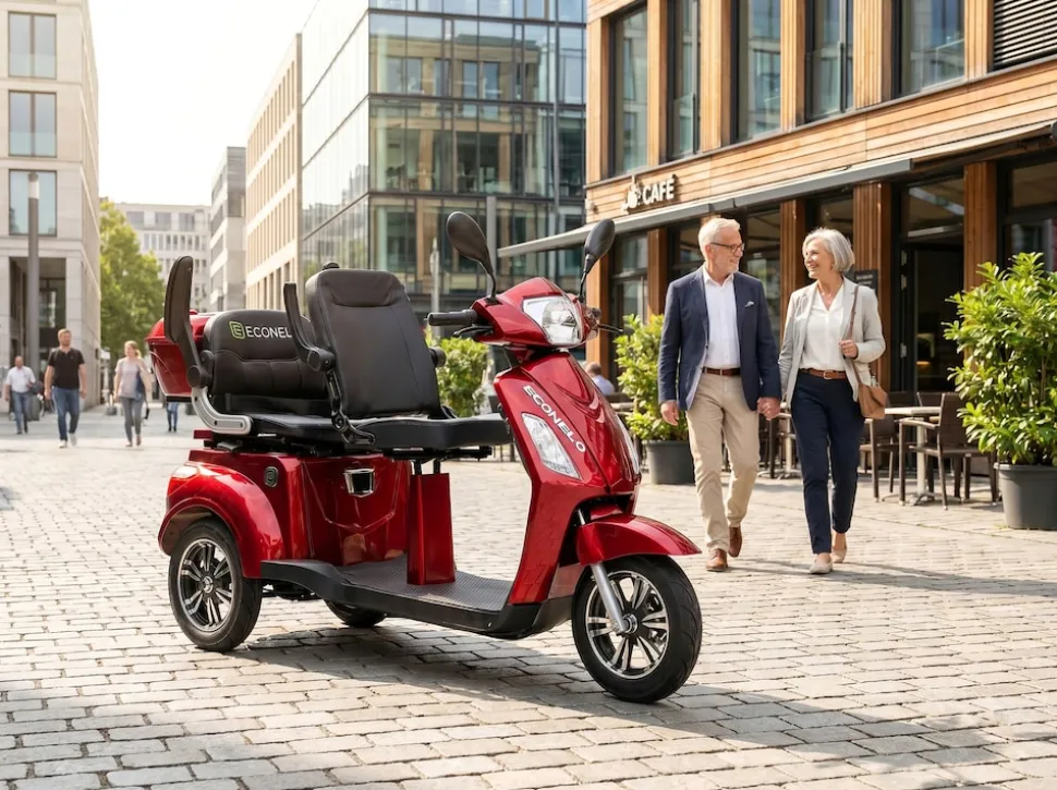 ECONELO E-Seniorenmobil Billy 2.0, Lithium-Akku, 3-Rad, 60V, 1000 Watt, normal Sitz, Rot
