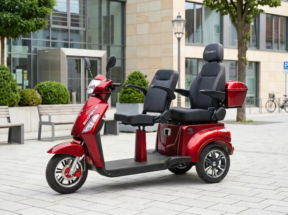ECONELO E-Seniorenmobil Billy 2.0, Blei-Akku, 3-Rad, 60V, 1000 Watt, groß Sitz, Rot