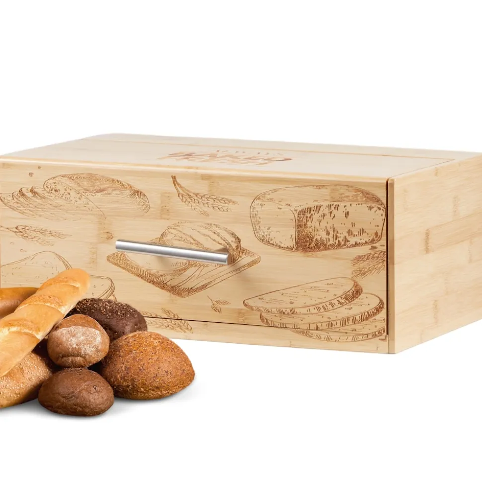 Ecosa Brotbox mit Klappdeckel aus nachhaltigem Bambus Brotkasten