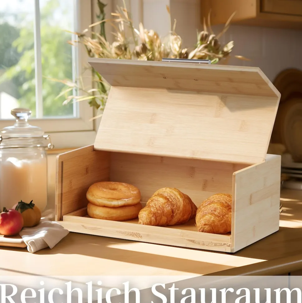 Ecosa Brotbox mit Klappdeckel aus nachhaltigem Bambus Brotkasten