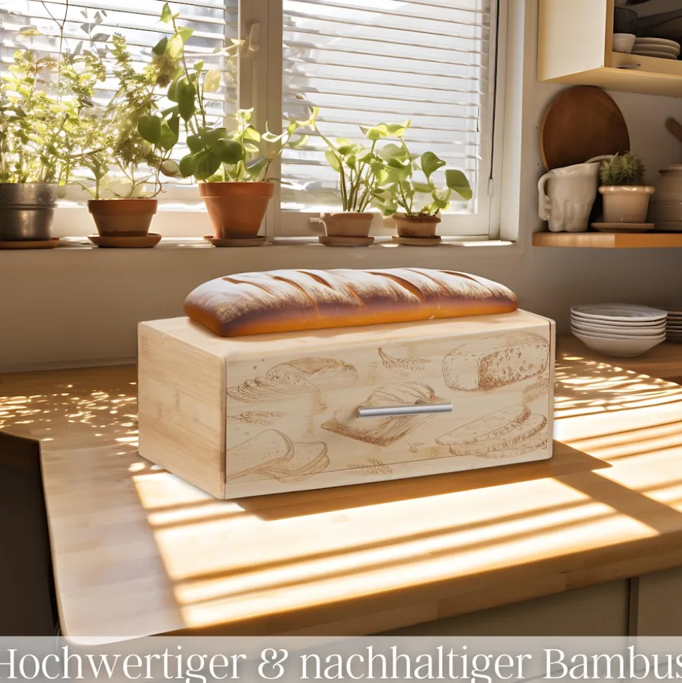 Ecosa Brotbox mit Klappdeckel aus nachhaltigem Bambus Brotkasten
