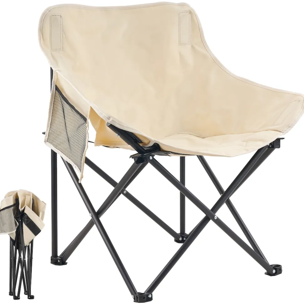 Ecosa Campingstuhl Beige Klappstuhl Faltbar – Robuster Outdoor Stuhl mit Tragetasche