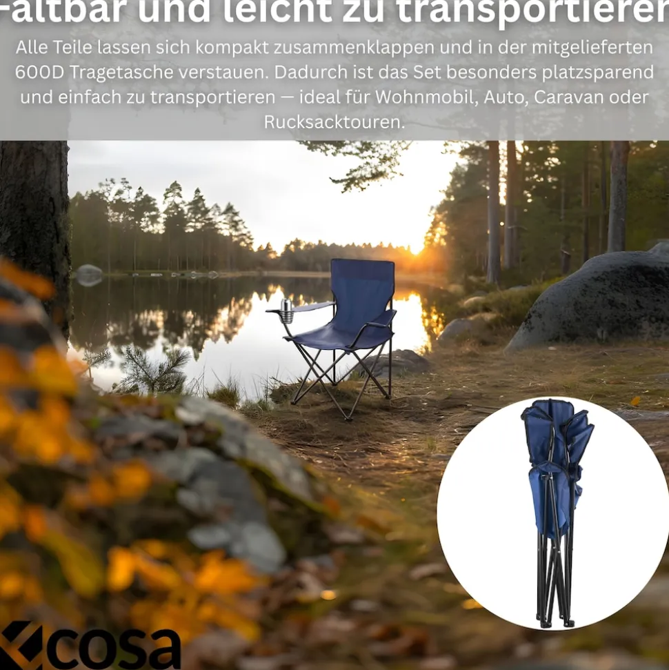 Ecosa Campingstuhl Blau Klappstuhl Faltbar – Robuster Outdoor Stuhl mit Tragetasche