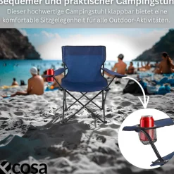 Ecosa Campingstuhl Blau Klappstuhl Faltbar – Robuster Outdoor Stuhl mit Tragetasche